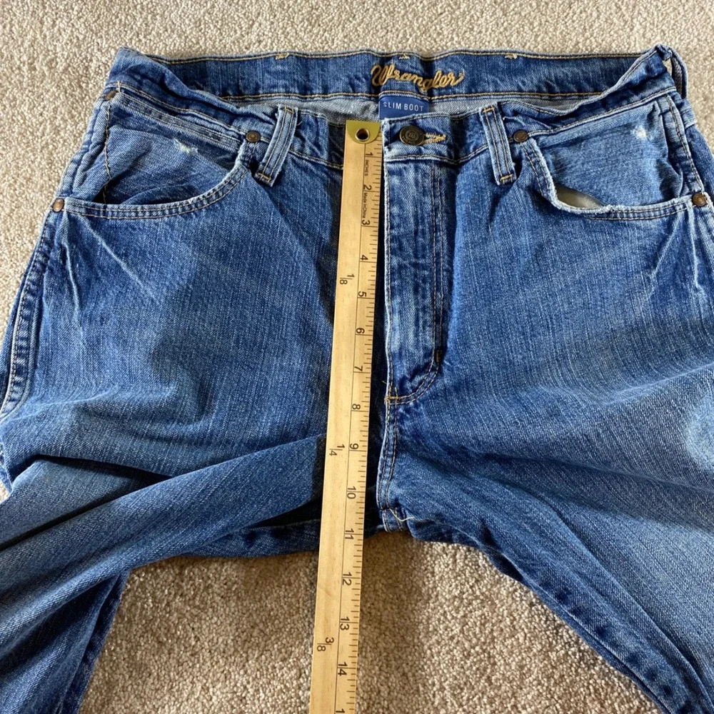 Wrangler‎ Slim Boot Jeans Mens 31x34 Blue Good Distressed Bootcut Western